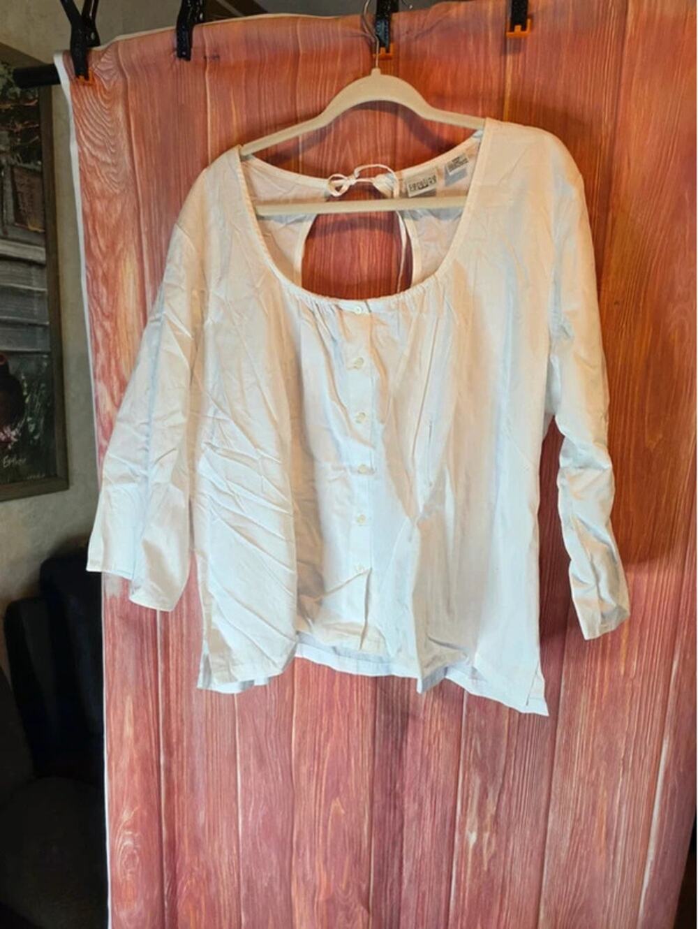 Carolina Colours Plus White 100% Cotton Peasant Blouse 24W Tie Back